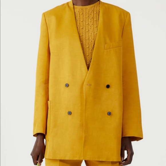 Zara mustard blazer jacket sz M-L - Picture 2 of 2